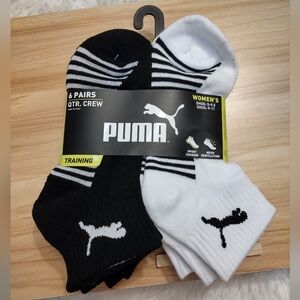 Puma Black and White Women's 6-Pair QTR Crew  Socks 🆕